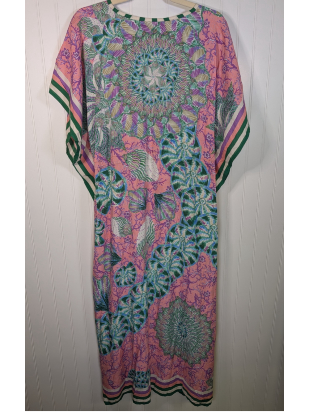 Sigal by Anthropologie Seashell Kaftan Maxi Dress Pink Green One Size Like New - Picture 6 of 7